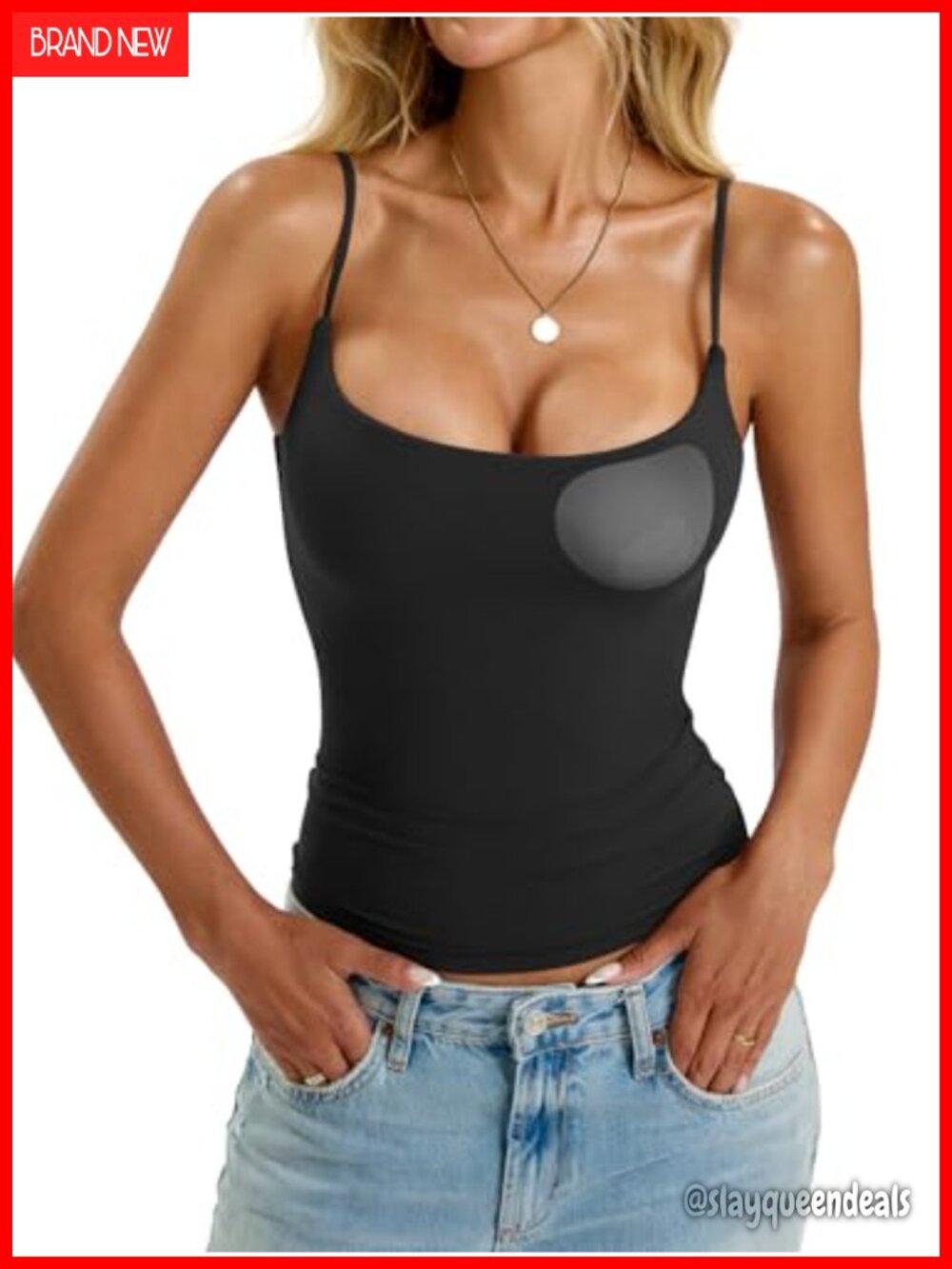 Padded Camisole Tank Top Built in Bra Double Lined Scoop Neck Women's